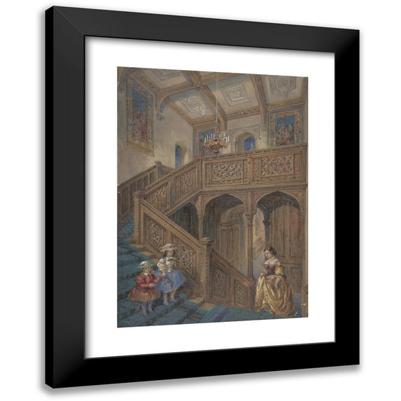 Matthew Digby Wyatt 14x18 Black Modern Framed Museum Art Print Titled - Design for a Jacobean-Style Staircase (Recto); Architectural Element Design (ca. 1867)