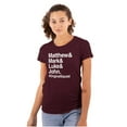 thumbnail image 1 of Matthew Mark Luke John Squad Womens Slim Fit Graphic Tee Brisco Brands S, 1 of 5