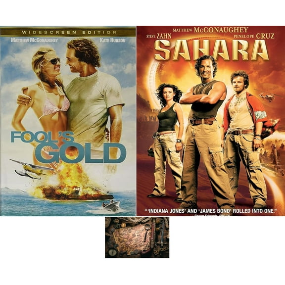 Matthew McConaughey Double Feature Fool's Gold & Sahara 2 DVD Set Includes Treasure Map Art Card