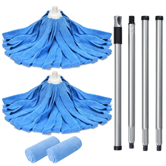 Matthew Microfiber Cloth Mop Compatible with Ceda Microfiber Cloth Mop Refill,Stainless Steel Spin Mop Replacement 54" Handle with Wet Mop 2 Mop Heads w/1 Handle Incl.2Pcs Microfiber Cloth-Blue