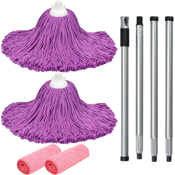 Matthew Microfiber Cloth Mop Replacement Compatible with Ceda Microfiber Cloth Mop Refill,Stainless Steel Spin Mop Replacement 54"Handle with Wet Mop for Floor Cleaning (1 Handle2 Mop Heads)-Purple