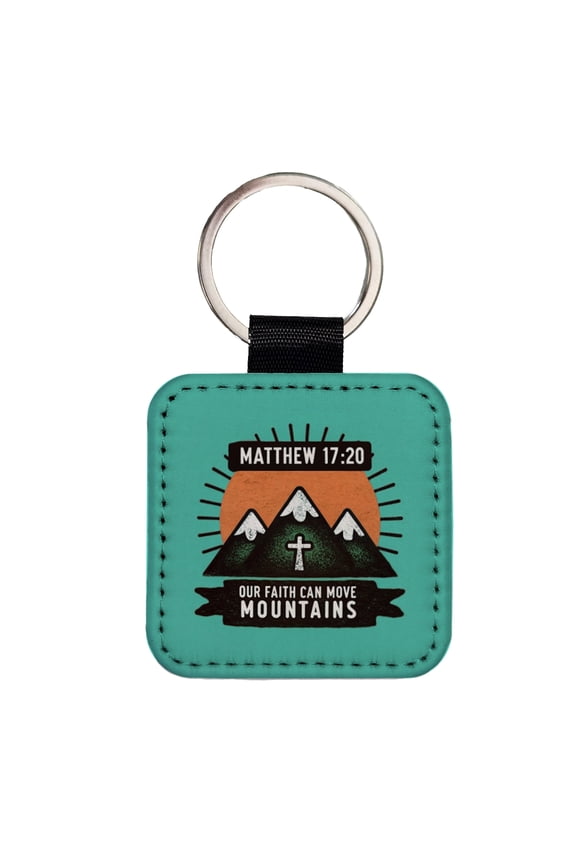 Matthew Our Faith Can Move Mountains Bible Verse Faux Leather Square Keychain