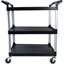 Matthew Plastic Large Utility Carts with Wheels,Heavy Duty 400lbs Capacity Rolling Service Cart,3-Tier Restaurant Food Cart with Hammer for Office,Warehouse,Garage - 2 Handles Black 41"H x 38"W x 20"D