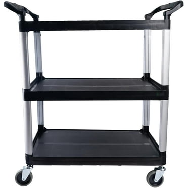 Matthew Plastic Large Utility Carts with Wheels,Heavy Duty 400lbs Capacity Rolling Service Cart,3-Tier Restaurant Food Cart with Hammer for Office,Warehouse,Garage - 2 Handles Black 41"H x 38"W x 20"D