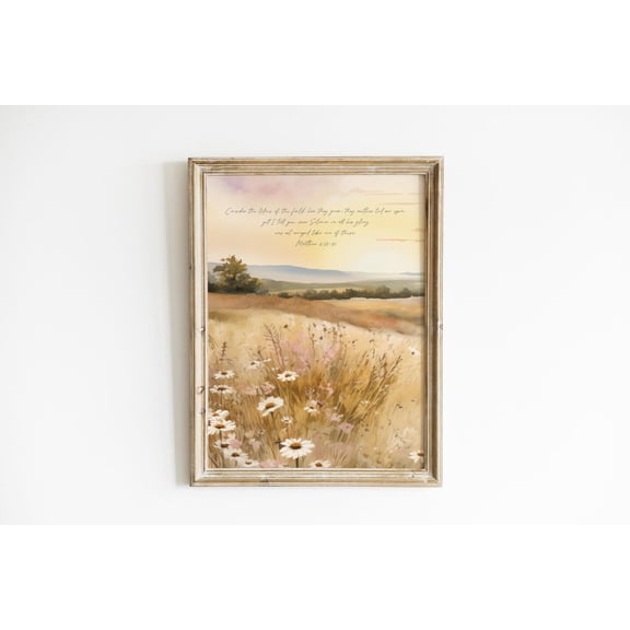 Matthew Six Floral Field Scripture Poster, Unframed Size 8x12