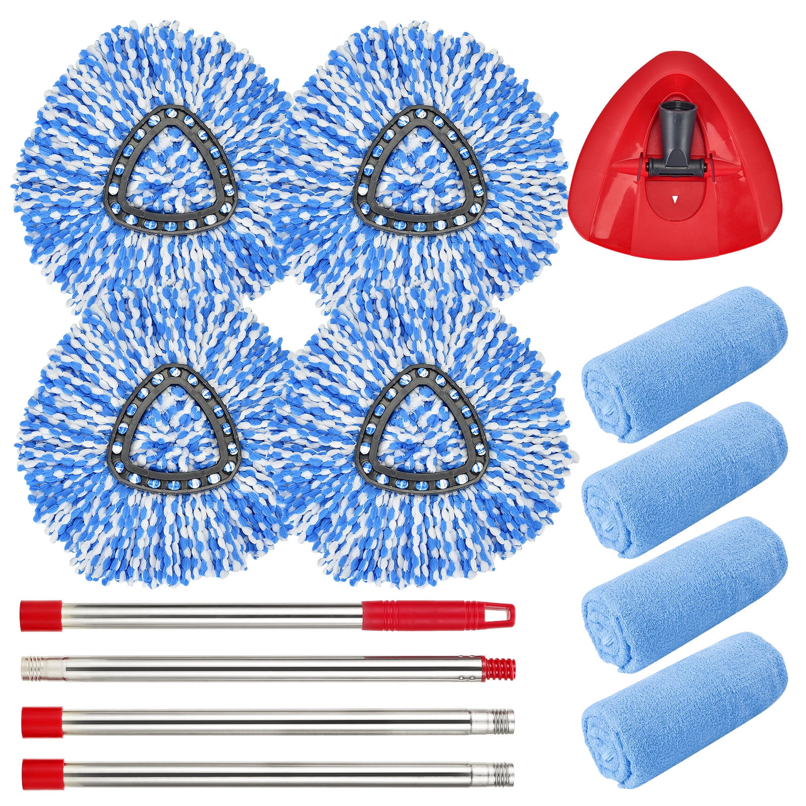 Matthew Spin Mop Replacement Kit - 4 Refill Heads, Handle & Base Compatible With EasyWring 1-Tank System