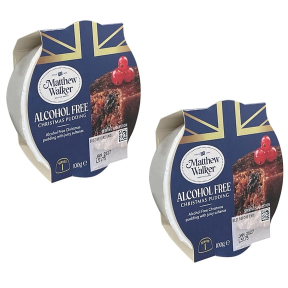 Matthew Walker Vegan Alcohol Free Christmas Pudding made with Sultanas, Spices and Candied Mixed Peel - 2 x 100g