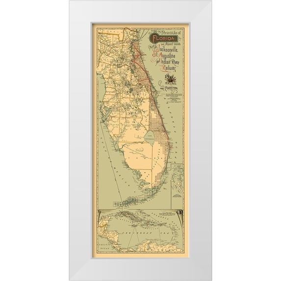 Matthews 10x18 White Modern Wood Framed Museum Art Print Titled - Jacksonville, St Augustine, Indian River 1893
