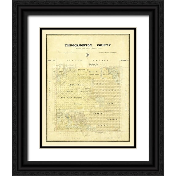 Matthews 20x24 Black Ornate Wood Framed with Double Matting Museum Art Print Titled - Throckmorton County Texas - Matthews 1880