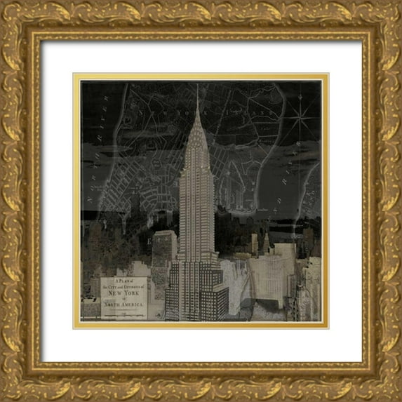 Matthews, Dylan 20x20 Gold Ornate Wood Framed with Double Matting Museum Art Print Titled - Vintage New York in Black II