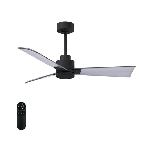 Matthews Fan Company AK-BK-BN-42 Alessandra 42” Matte Black Ceiling Fan with 3 Brushed Nickel Blades, Remote Control, Indoor/Outdoor Wet Rated