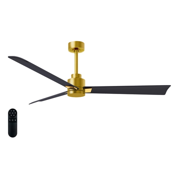 Matthews Fan Company AK-BRBR-BK-56 Alessandra 56” Brushed Brass Ceiling Fan with 3 Matte Black Blades, Remote Control, Indoor/Outdoor Wet Rated