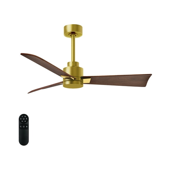 Matthews Fan Company AK-BRBR-WN 42 Alessandra 42” Brushed Brass Ceiling Fan with 3 Walnut Blades, Remote Control, Indoor/Outdoor Wet Rated