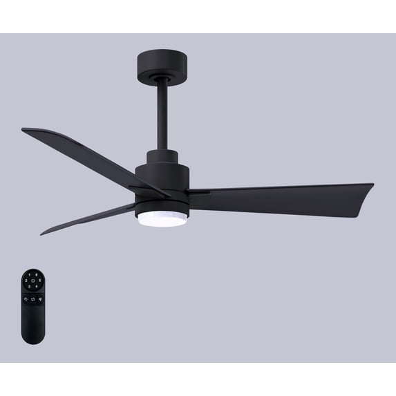 Matthews Fan Company AKLK-BK-BK-42 Alessandra 42” Matte Black Ceiling Fan with 3 Blades, Integrated LED Light Kit, Remote Control, Indoor/Outdoor Wet Rated