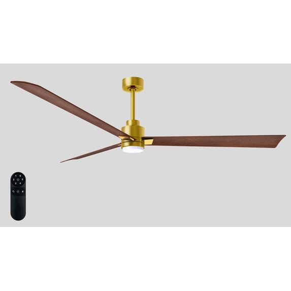 Matthews Fan Company AKLK-BRBR-WN-72 Alessandra 72” Brushed Brass Ceiling Fan with 3 Walnut Blades, Integrated LED Light Kit, Remote Control, Indoor/Outdoor Wet Rated