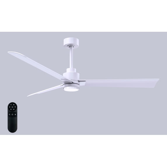 Matthews Fan Company AKLK-MWH-MWH-56 Alessandra 56” Matte White Ceiling Fan with 3 Blades, Integrated LED Light Kit, Remote Control, Indoor/Outdoor Wet Rated