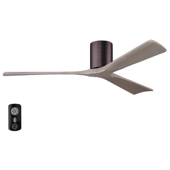Matthews Fan Company IR3H-BB-GA-60 Irene 60" Brushed Bronze Hugger Ceiling Fan with 3 Gray Ash Blades, Remote and Wall Control, Indoor/Outdoor Damp Rated