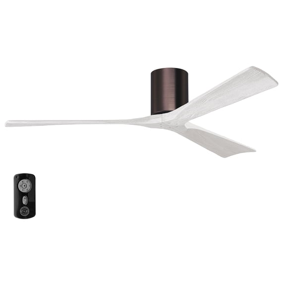 Matthews Fan Company IR3H-BB-MWH-60 Irene 60" Brushed Bronze Hugger Ceiling Fan with 3 Matte White Blades, Remote and Wall Control, Indoor/Outdoor Damp Rated