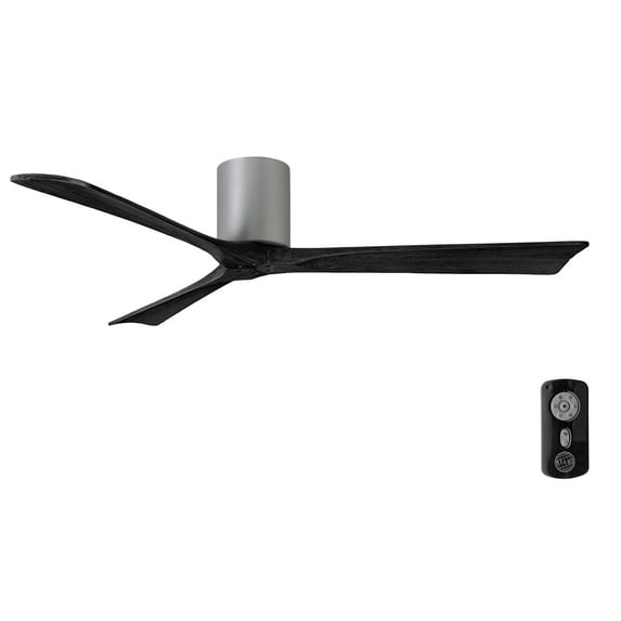 Matthews Fan Company IR3H-BN-BK-60 Irene 60" Brushed Nickel Hugger Ceiling Fan with 3 Matte Black Blades, Remote and Wall Control, Indoor/Outdoor Damp Rated