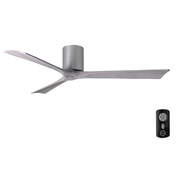 Matthews Fan Company IR3H-BN-BW-60 Irene 60" Brushed Nickel Hugger Ceiling Fan with 3 Barn Wood Blades, Remote and Wall Control, Indoor/Outdoor Damp Rated