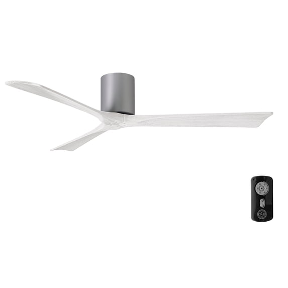 Matthews Fan Company IR3H-BN-MWH-60 Irene 60" Brushed Nickel Hugger Ceiling Fan with 3 Matte White Blades, Remote and Wall Control, Indoor/Outdoor Damp Rated