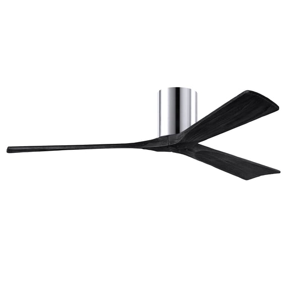 Matthews Fan Company IR3H-CR-BK-60 Irene 60" Polished Chrome Hugger Ceiling Fan with 3 Matte Black Blades, Remote and Wall Control, Indoor/Outdoor Damp Rated