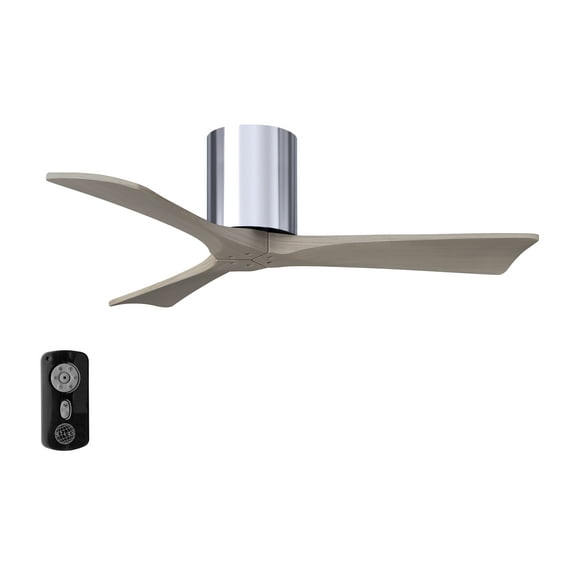 Matthews Fan Company IR3H-CR-GA-42 Irene 42" Polished Chrome Hugger Ceiling Fan with 3 Gray Ash Blades, Remote and Wall Control, Indoor/Outdoor Damp Rated