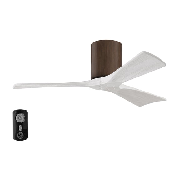 Matthews Fan Company IR3H-WN-MWH-42 Irene 42" Walnut Hugger Ceiling Fan with 3 Matte White Blades, Remote and Wall Control, Indoor/Outdoor Damp Rated