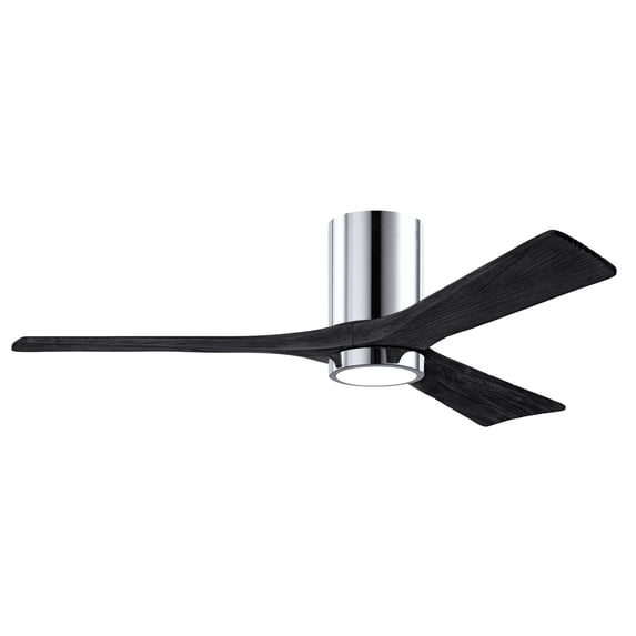 Matthews Fan Company IR3HLK-CR-BK-52 Irene 52" Polished Chrome Hugger Ceiling Fan with 3 Matte Black Blades, Integrated LED Light Kit, Remote Control, Indoor/Outdoor Damp Rated