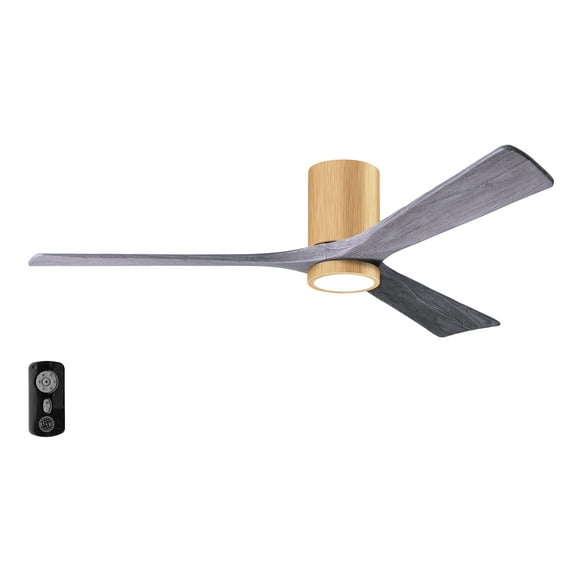 Matthews Fan Company IR3HLK-LM-BW-60 Irene 60" Light Maple Hugger Ceiling Fan with 3 Barn Wood Blades, Integrated LED Light Kit, Remote Control, Indoor/Outdoor Damp Rated