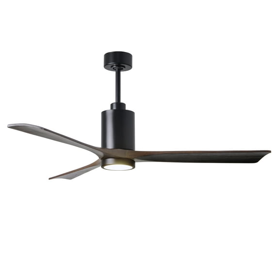 Matthews Fan Company PA3-BK-WA-60 - Patricia three-blade ceiling fan in Matte Black finish with 60” solid walnut tone blades and dimmable LED light kit 