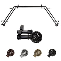 Matthias 13/16" Double Bay Window curtain rod Adjustable 20"-36", 38"-72" - Black,(ABay-88-2D)