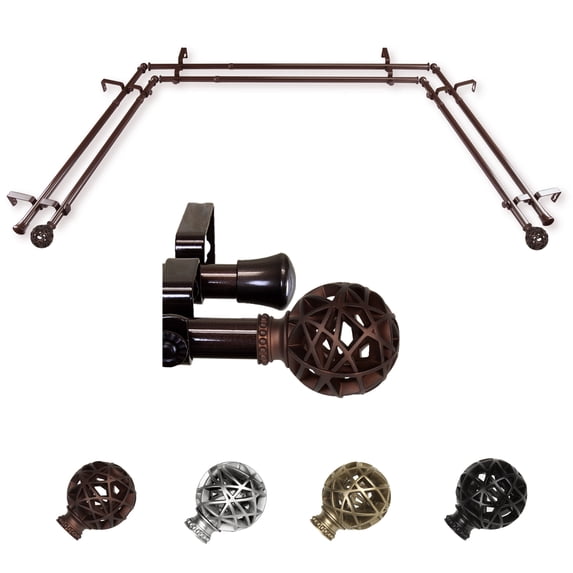 Matthias 13/16" Double Bay Window curtain rod Adjustable 20"-36", 38"-72" - Cocoa,(ABay-88-7D)