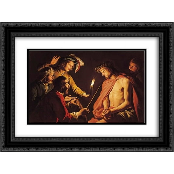 Matthias Stom 2x Matted 24x20 Black Ornate Framed Art Print 'Christ Crowned with Thorns'