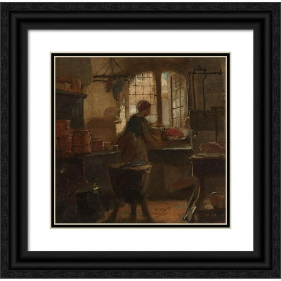 Matthijs Maris 20x20 Black Ornate Framed Double Matted Museum Art Print Titled: Kitchen (1859)