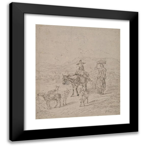Matthys van den Bergh 20x22 Black Modern Framed Museum Art Print Titled - Farmers Going To Market (1676)