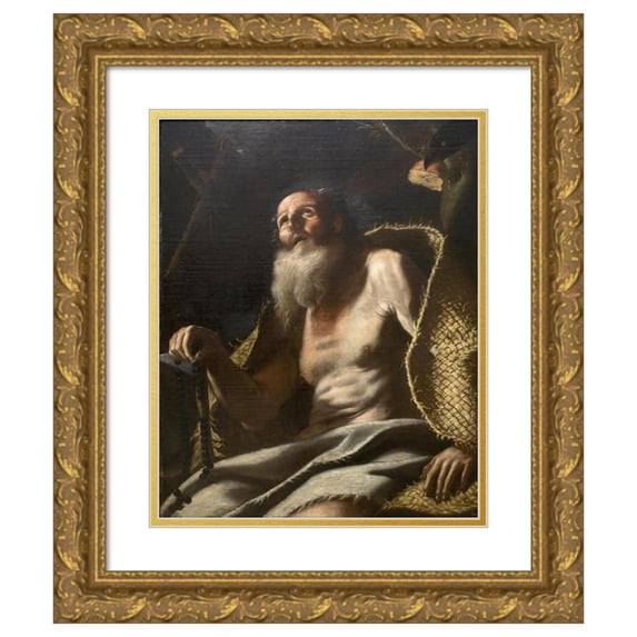 Mattia Preti 12x14 Gold Ornate Wood Frame and Double Matted Museum Art Print Titled - Saint Paul the Hermit (17th Century)
