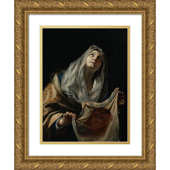 Mattia Preti 19x24 Gold Ornate Framed and Double Matted Museum Art Print Titled - Saint Veronica with the Veil (circa 1652- 1653)