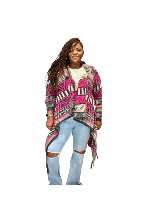 Mattie Plus Size Abstract Maxi Cardigan