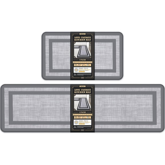 Mattitude Kitchen Mat [2 PCS] Cushioned Anti-Fatigue Non-Skid Waterproof Rugs Ergonomic Comfort Standing Mat for Kitchen, Floor, Office, Sink, Laundry, Black and Gray