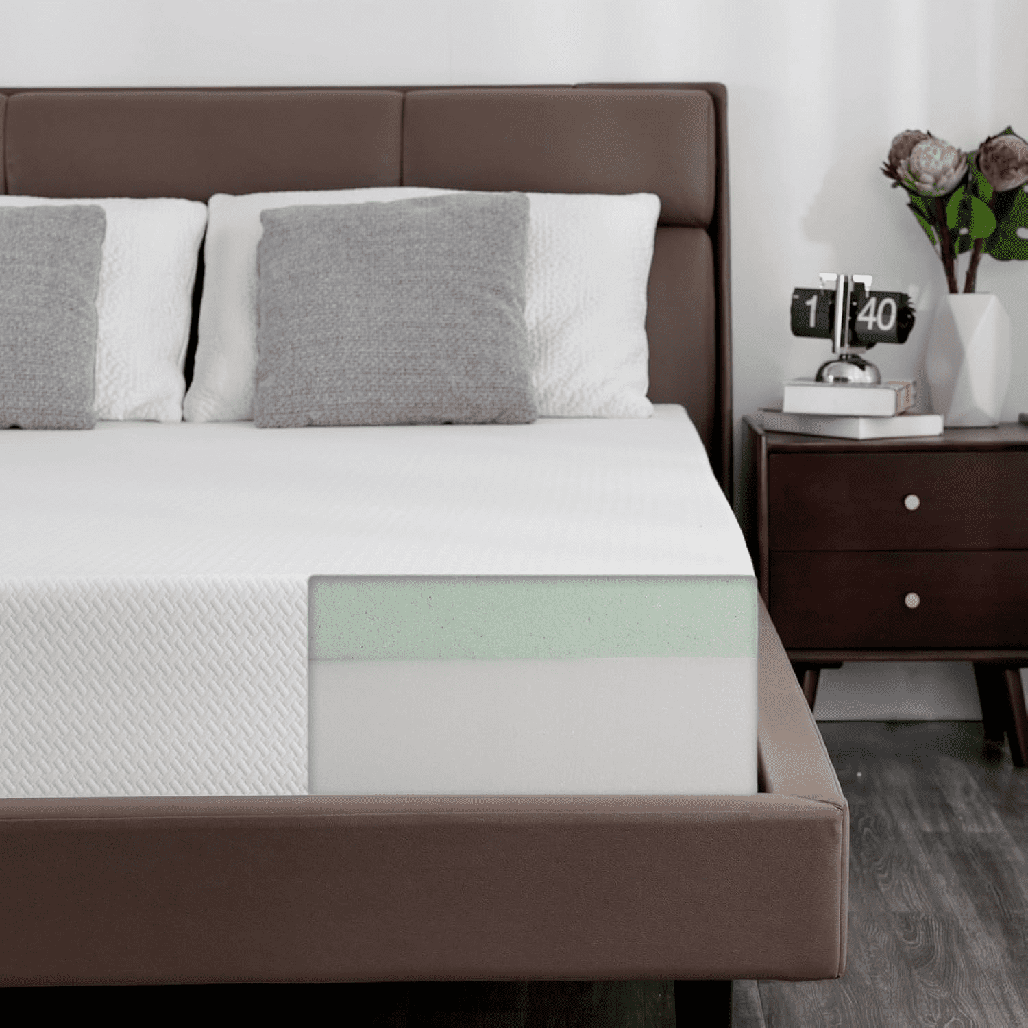 Mattress 10 Inch Memory Foam Mattress with Tencel Cover, Premier Cooling Green Tea/Gel Medium Firm Bed Mattress in Box for Camper/Trailer/Truck