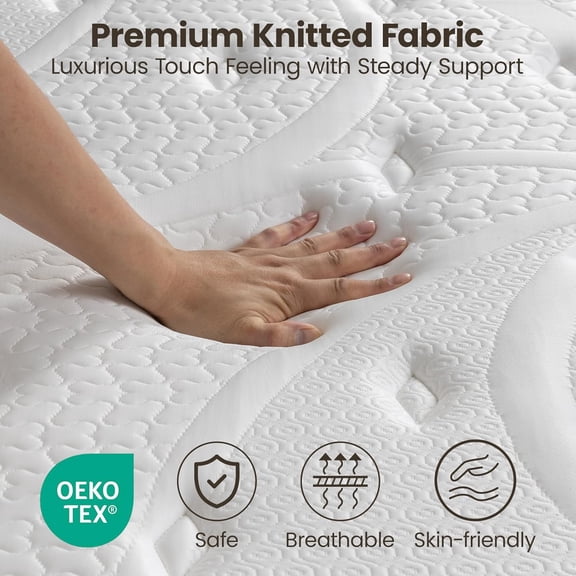 Mattress 12 Inch Medium Firm Hybrid with Cooling Cover and 5-Zone Lumbar Support for Pressure Relief