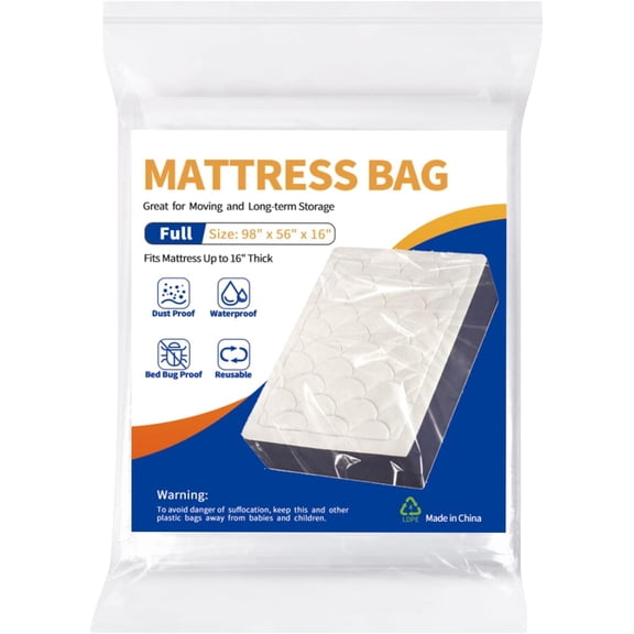 Mattress Bag for Moving Storage - 2 Pack Plastic Waterproof Mattress Protector Cover,Heavy-Duty Mattress Moving Supplies (2, Full)