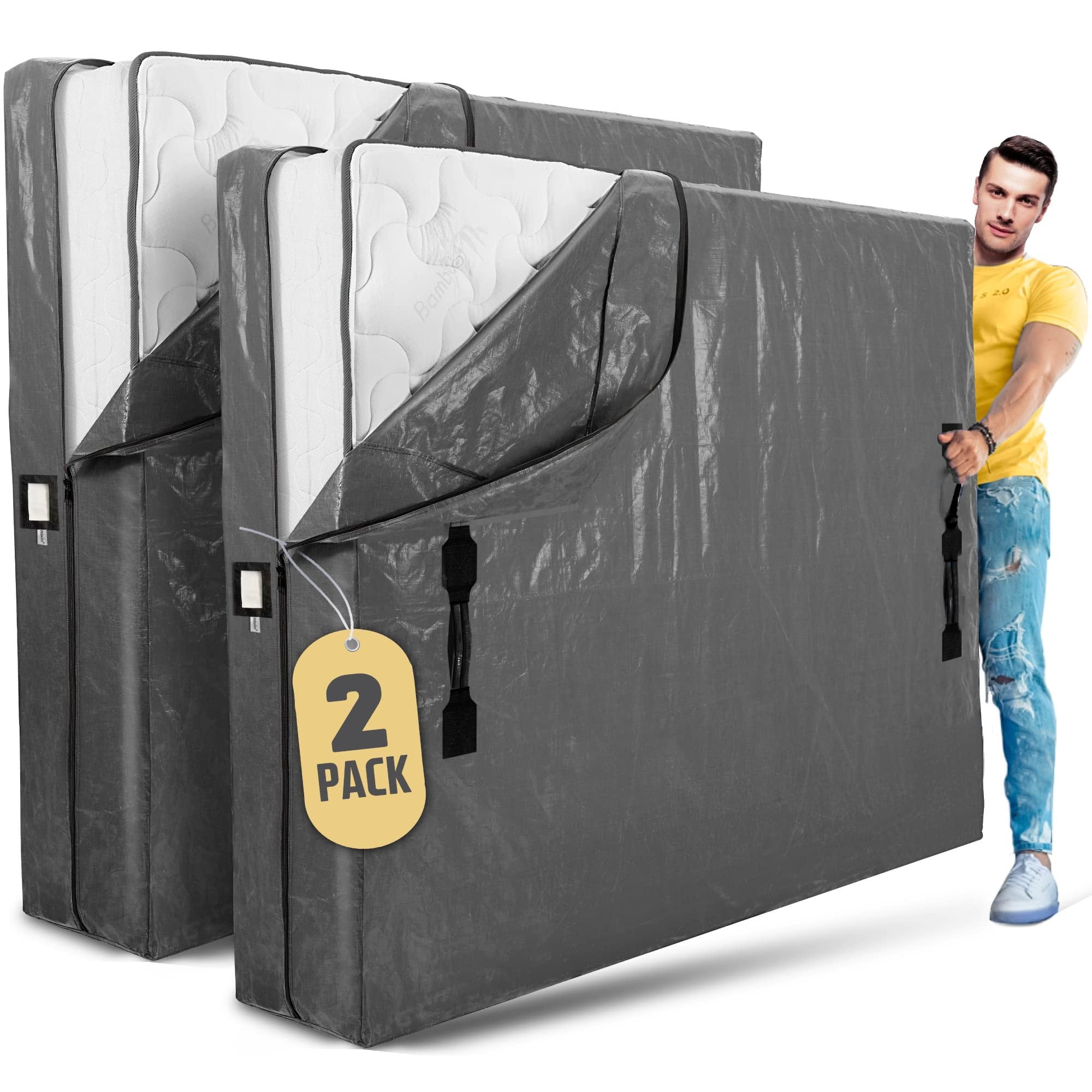 Mattress Bags for Moving with 8 Handles Full 2 PACK ExtraThick