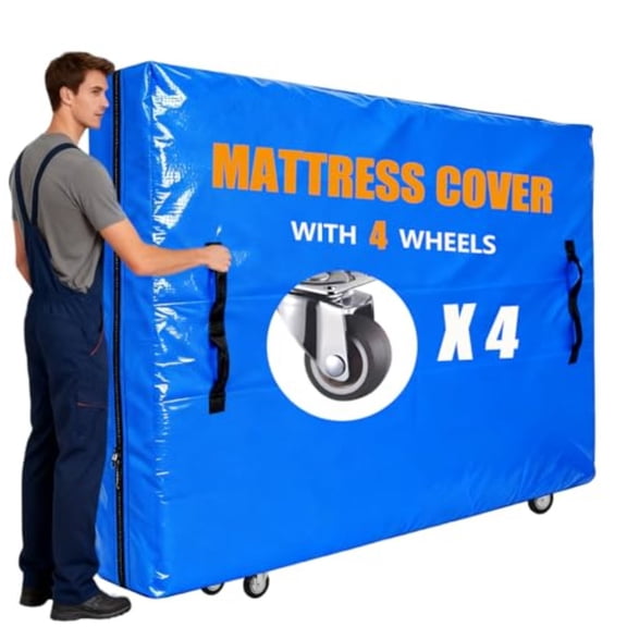 Mattress Bags for Moving Queen Mattress Cover with Wheels Handles and Zipper Made of Heavy Duty 150g PE Waterproof Fabric for Queen Size Mattress 60 x 80