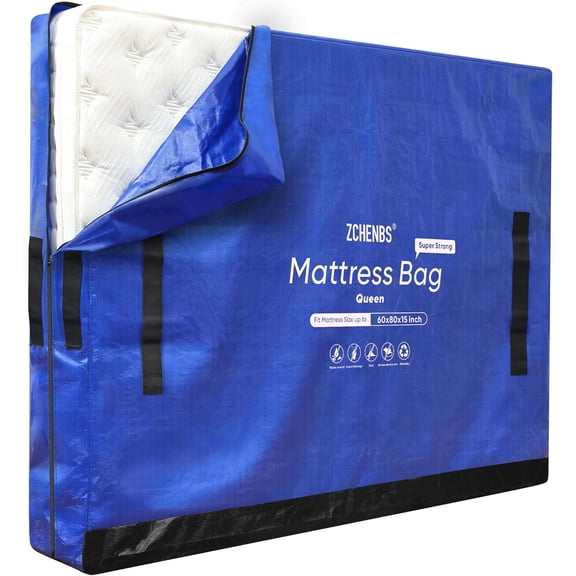 Mattress Bags for Moving, Queen Mattress Storage Bag with Handles and Zipper, Waterproof Heavy Duty Drag-Resistant Reusable Mattress Protector Cover for Moving, Blue, Queen