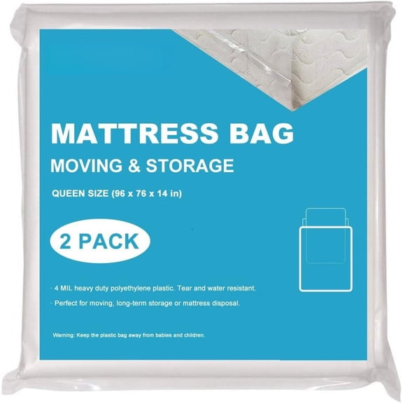 Mattress Bags for Moving 2 Bed Mattress Storage Bags 4 Mil Mattress Cover for Moving - Thick Mattress Storage and Disposal - 54 x 96 Inch