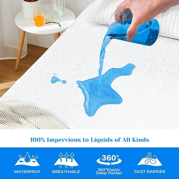 Mattress Cover Full Size Bed, 100% Waterproof Bed Bug Mattress Protector, Fit 14" Deep Pocket