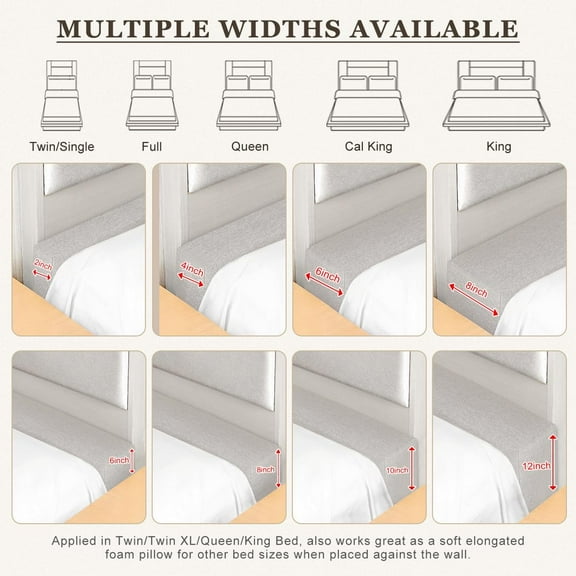 Mattress Extender Bed Gap Filler High-Density Foam with Removable Linen Cover for Headboard Space Light Grey