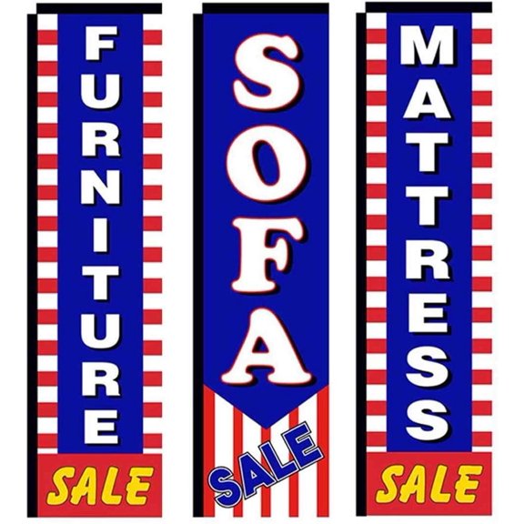 Mattress and Furniture Outlet Advertising Package of 3 Rectangle Feather Banner Flags. Replacement Flags Only. Mattress Sale, Furniture Sale, Sofa Sale Signs.